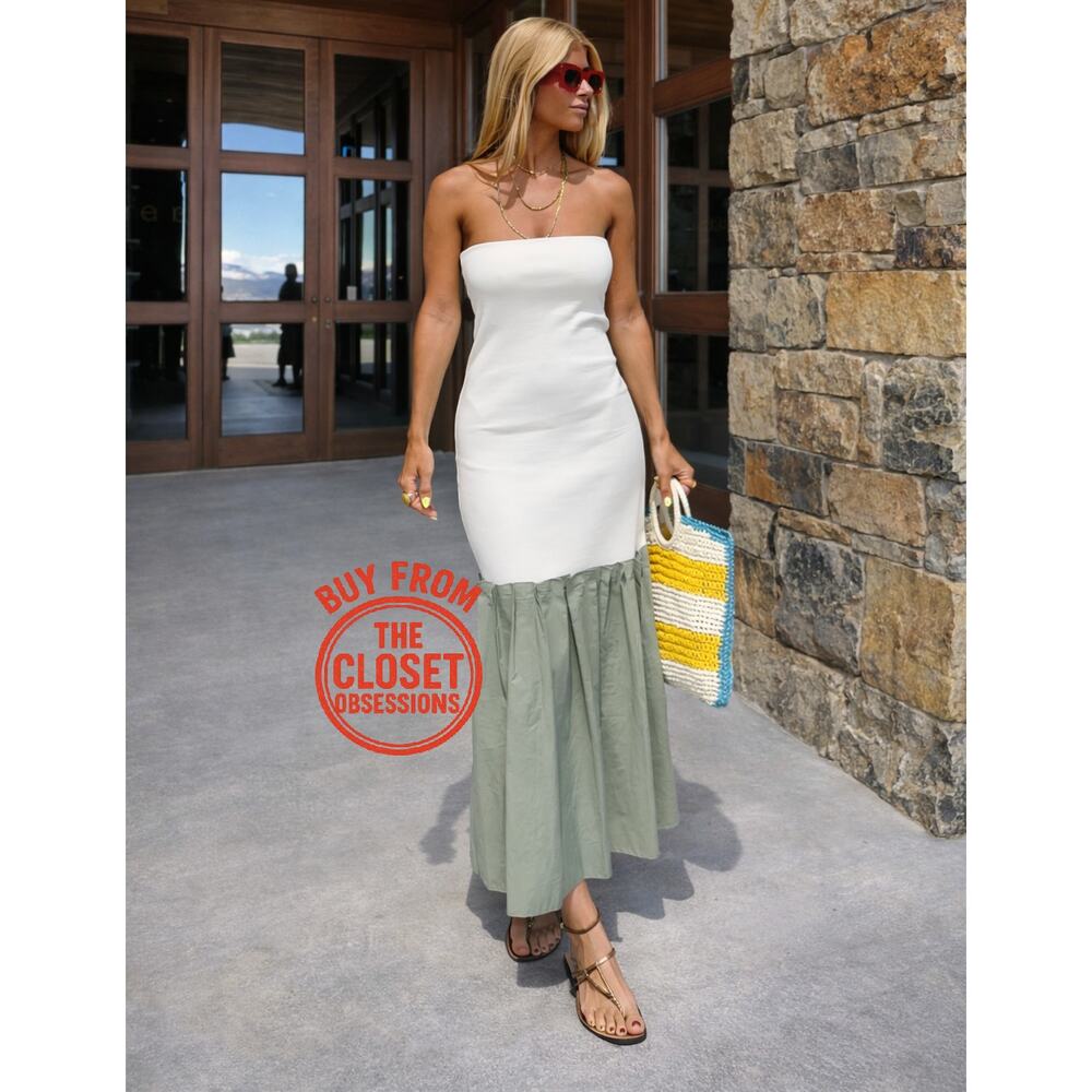 ZARA Strapless Pleated Midi Dress NWT – White & Sage Green – Sizes M & L - Picture 5 of 16
